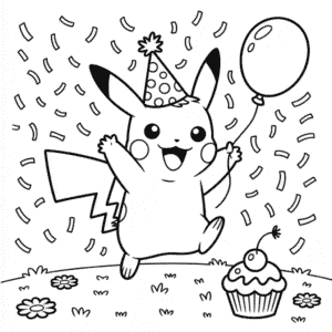 Ausmalbild Alles Gute zum Geburtstag Pikachu