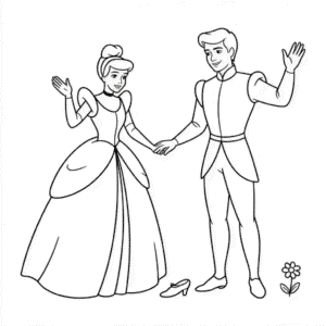 Ausmalbild Cinderella und Prinz