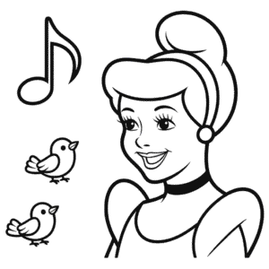 Ausmalbild Cinderella und Vögel