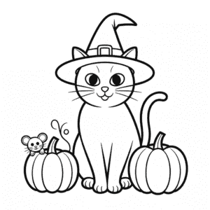 Ausmalbild Erwachsenen Halloween-Katze