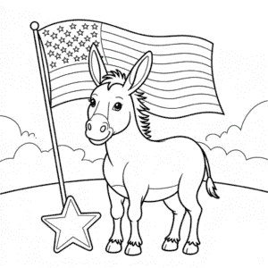 Ausmalbild Esel mit Flagge