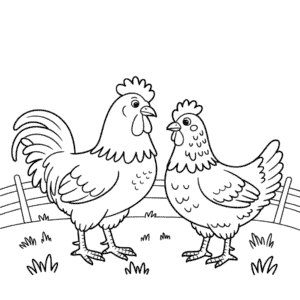 Ausmalbild Hahn und Huhn