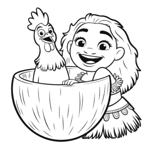Ausmalbild Hei Hei und Vaiana
