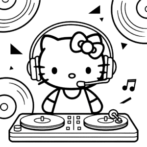 Ausmalbild Hello Kitty DJ