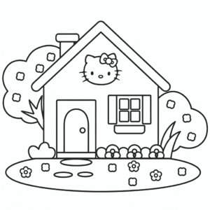 Ausmalbild Hello Kitty Haus