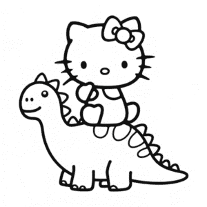 Ausmalbild Hello Kitty und Dinosaurier