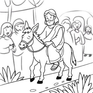 Ausmalbild Jesus sitzt auf einem Esel