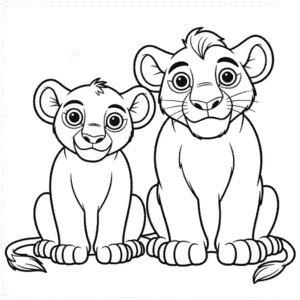 Ausmalbild Kiara und Kovu Der König der Löwen