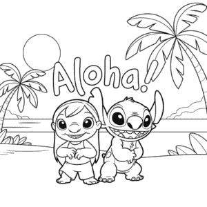 Ausmalbild Niedliches Lilo und Stitch