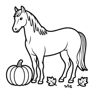 Ausmalbild Pferd im Herbst