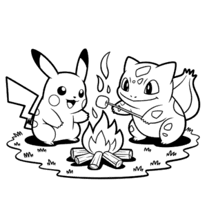 Ausmalbild Pokémon Pikachu und Freunde