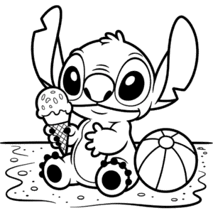 Ausmalbild Stitch isst Eiscreme