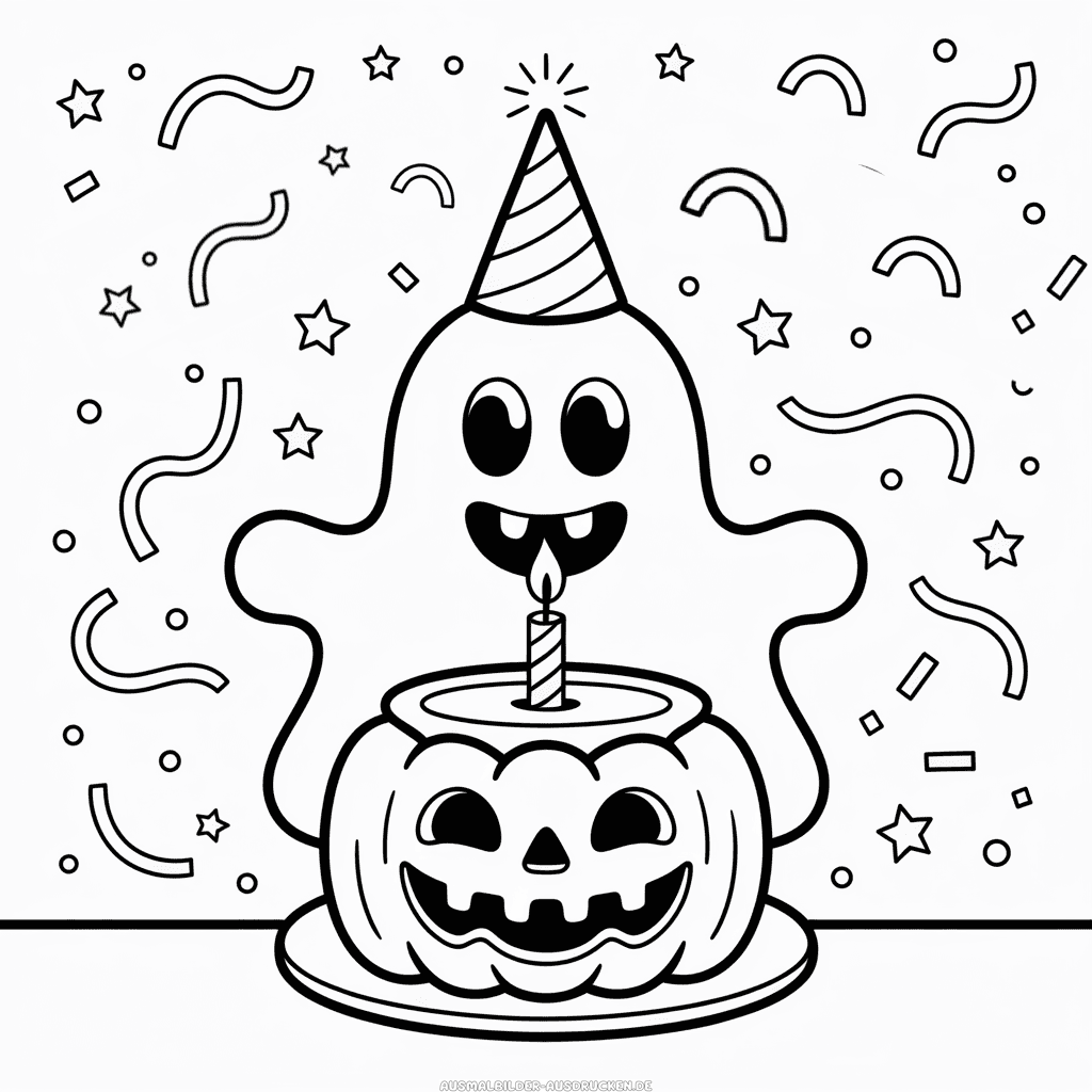 Ausmalbild Alles Gute zum Geburtstag Halloween