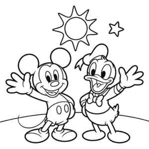 Ausmalbild Donald Duck und Micky Maus