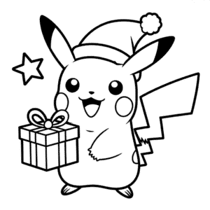 Ausmalbild Pikachu mit Weihnachtsmütze