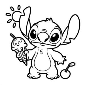 Ausmalbild Stitch und Eiscreme