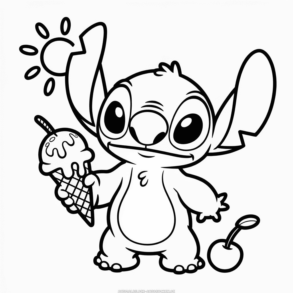 Ausmalbild Stitch und Eiscreme
