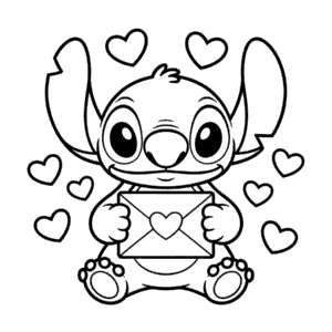 Ausmalbild Valentinstag mit Stitch