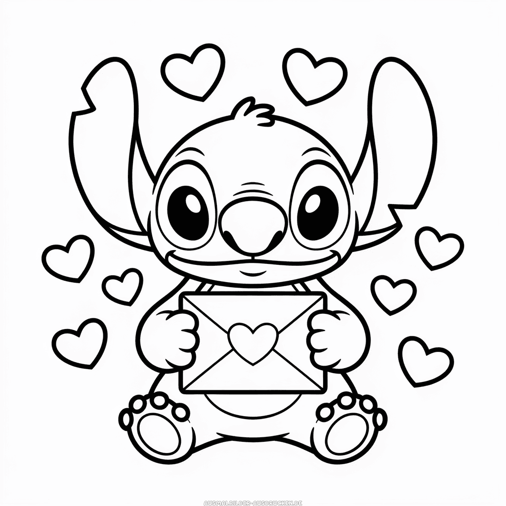 Ausmalbild Valentinstag mit Stitch